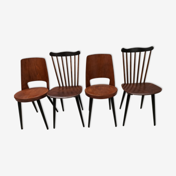 Suite de 4 chaises de bistrot Baumann  vintage modèle Mondor et Menuet