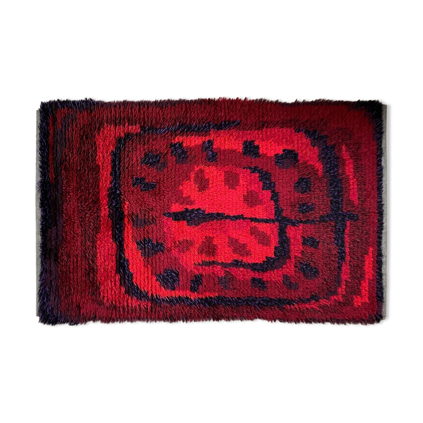 Mid century scandinavian rya rug, red 129x76cm