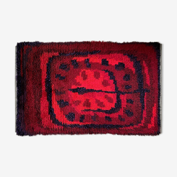 Mid century scandinavian rya rug, red 129x76cm