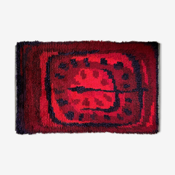 Tapis Rya scandinave du milieu du siècle rouge 129x76cm