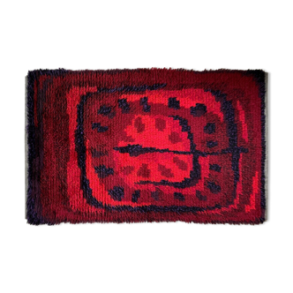 Mid century scandinavian rya rug, red 129x76cm