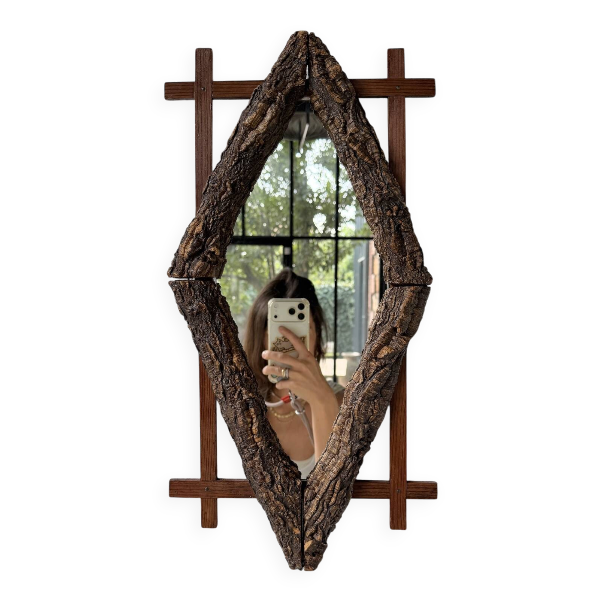 Rustic mirror wood 1900 folk art