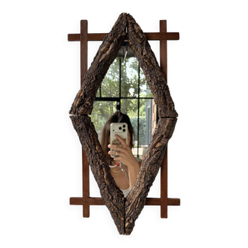 Rustic mirror wood 1900 folk art