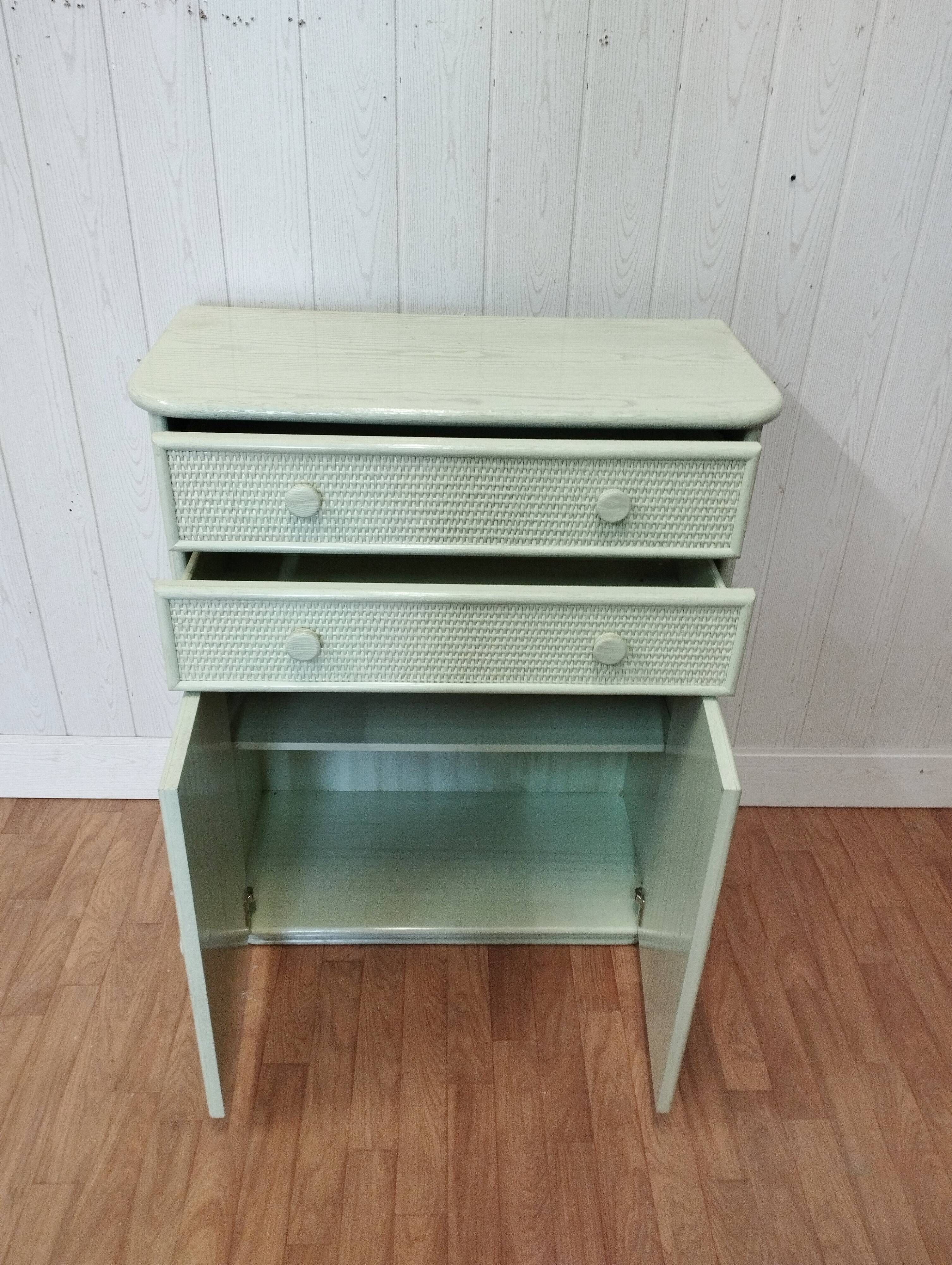 Vintage rattan woven and solid wood sideboard
