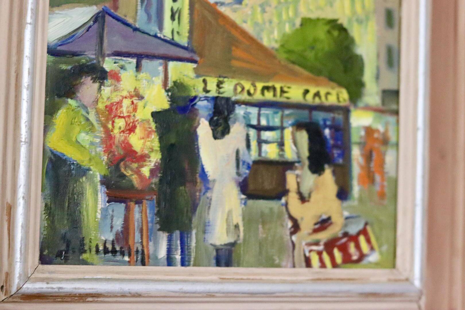 Huile sur panneau suédoise originale « French Street Life » -