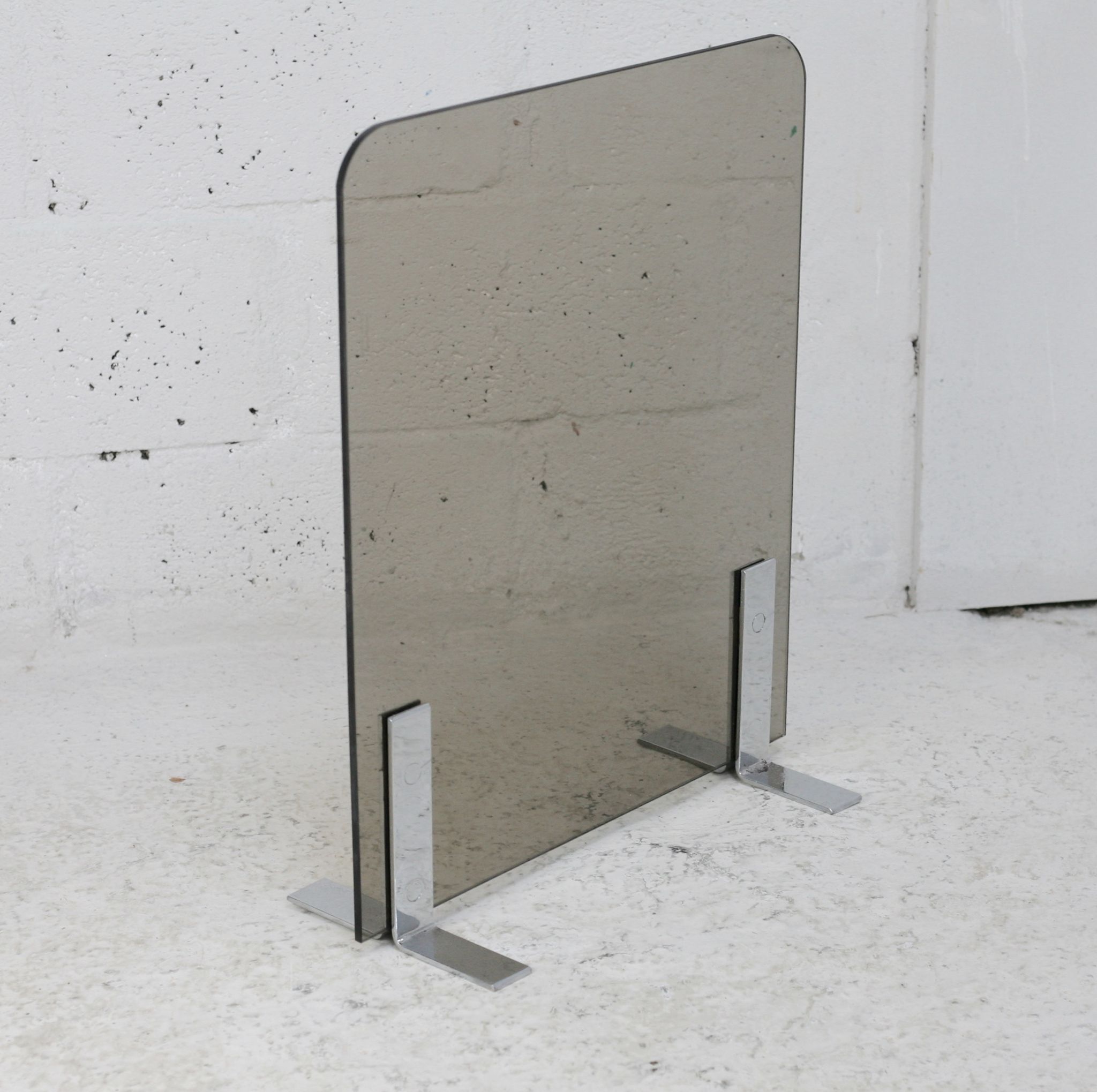 Saint-gobain firewall, chromed steel and smoked glass, france, circa 1970
