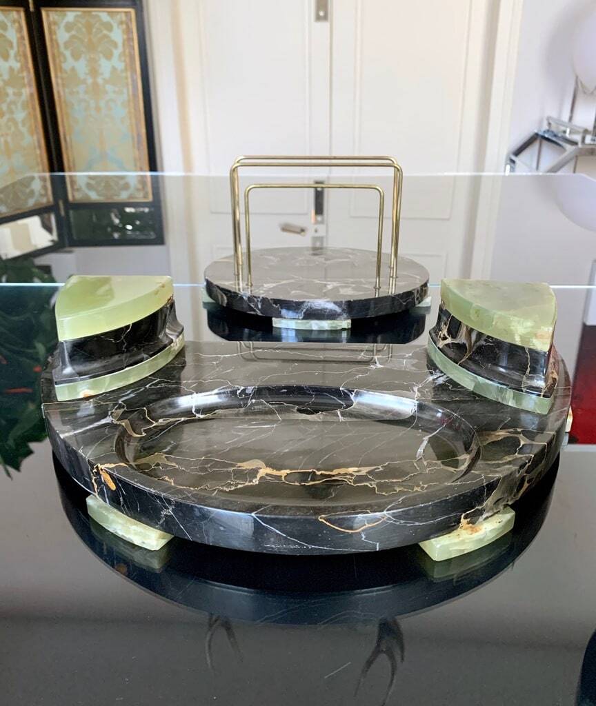 Inkwell Holder Mail Buffer Ashtray - Art Deco - Onyx Marble - Office