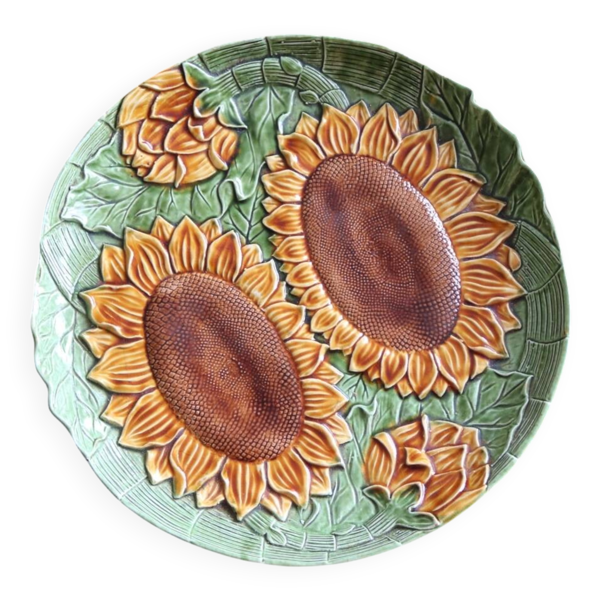 Large sunflower slip dish