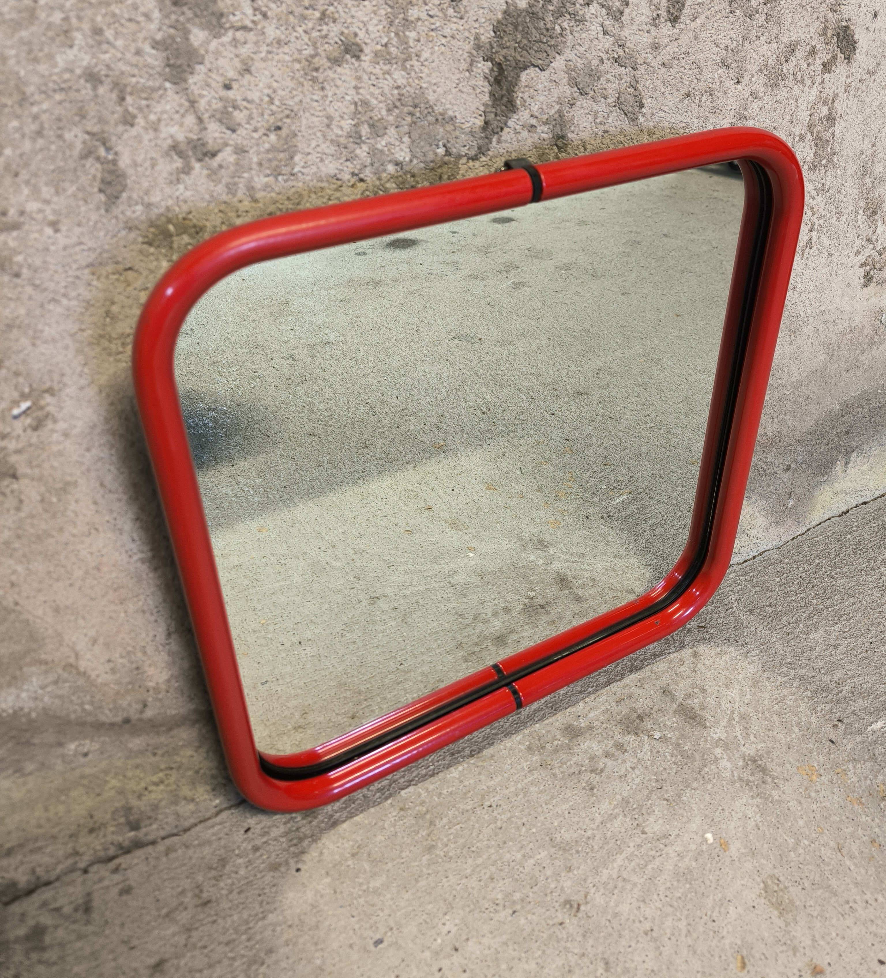 Vintage post-modern lacquered red metal mirror