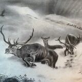 Painting Drawing "Deer in the snow" circa 1910 Gallery New York