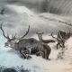 Painting Drawing "Deer in the snow" circa 1910 Gallery New York