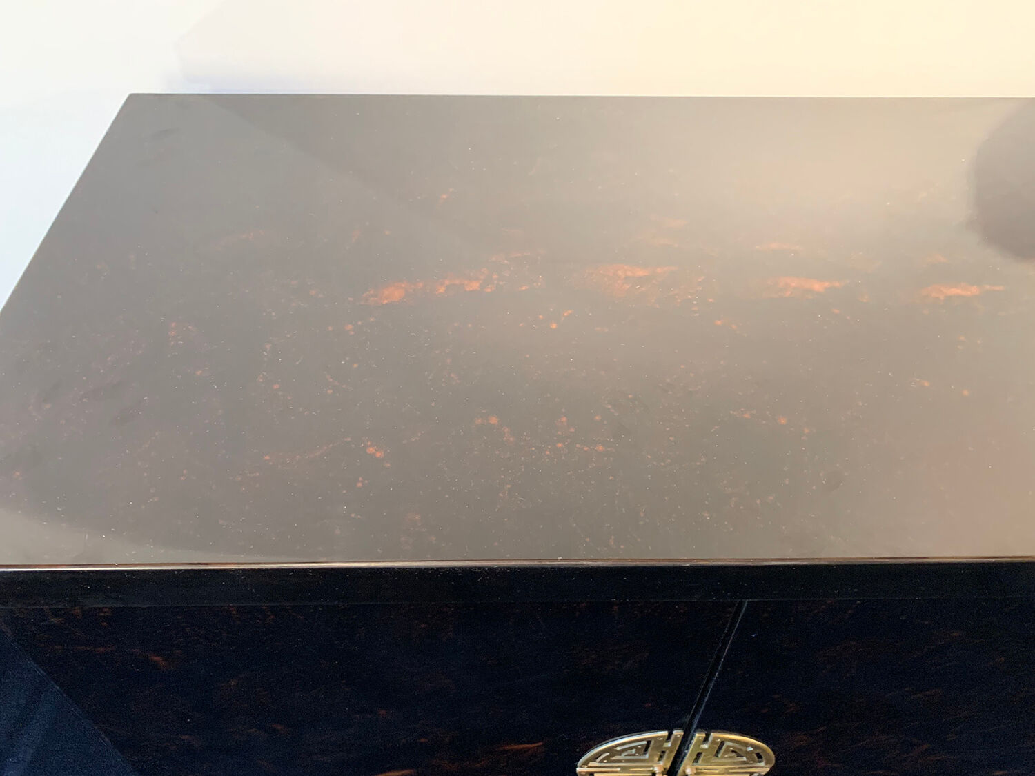 Black and gold lacquered buffet with Chinese handles, 1970