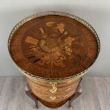 Marquetry Pedestal Table With Drawers And Round Top, 19th Century