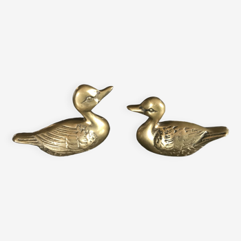 Pair of brass ducks vintage brass animal collection