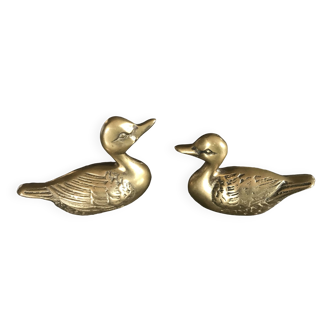 Pair of brass ducks vintage brass animal collection