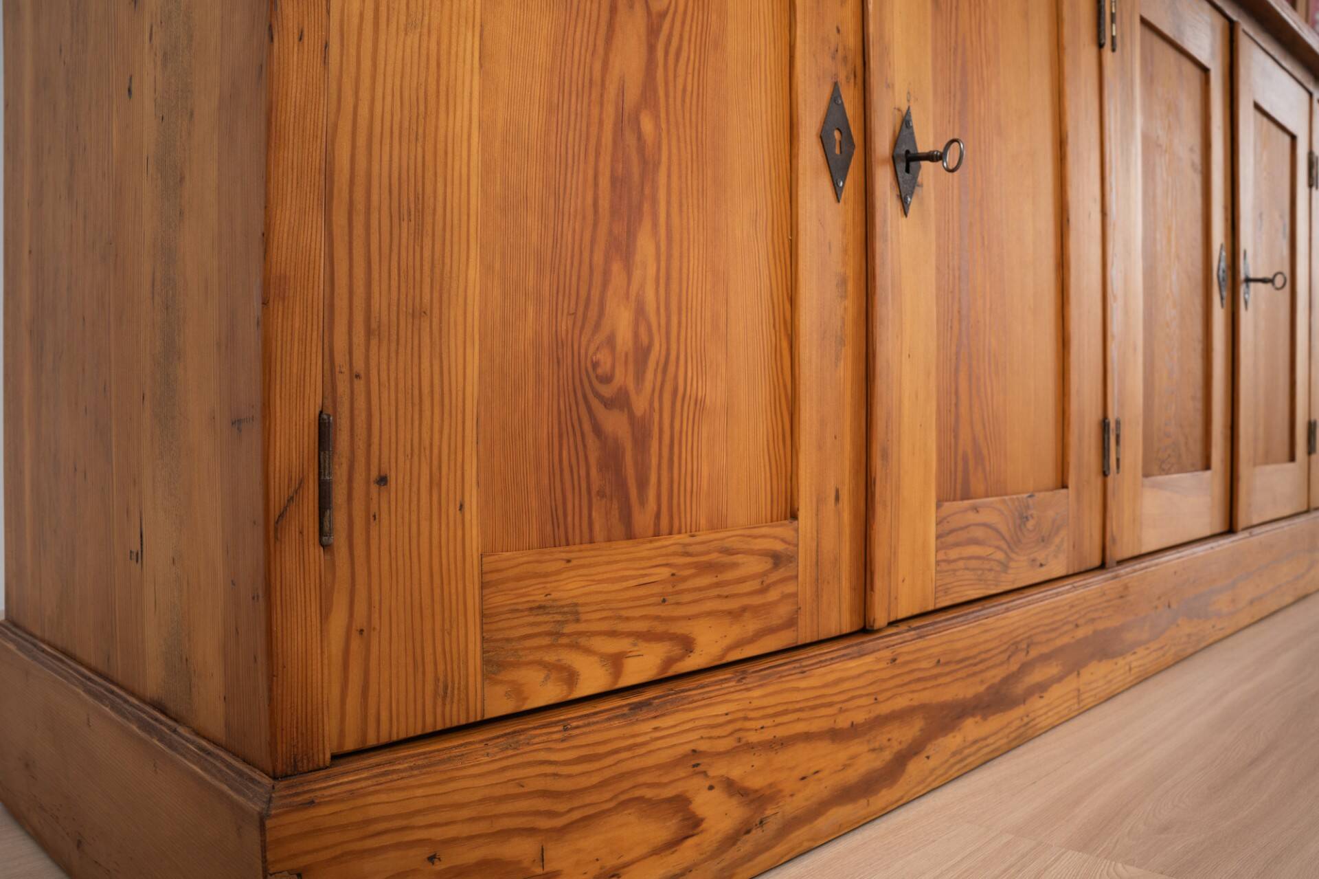 Monumental Pine School Library Bookcase from Warsaw, Poland, 1920s