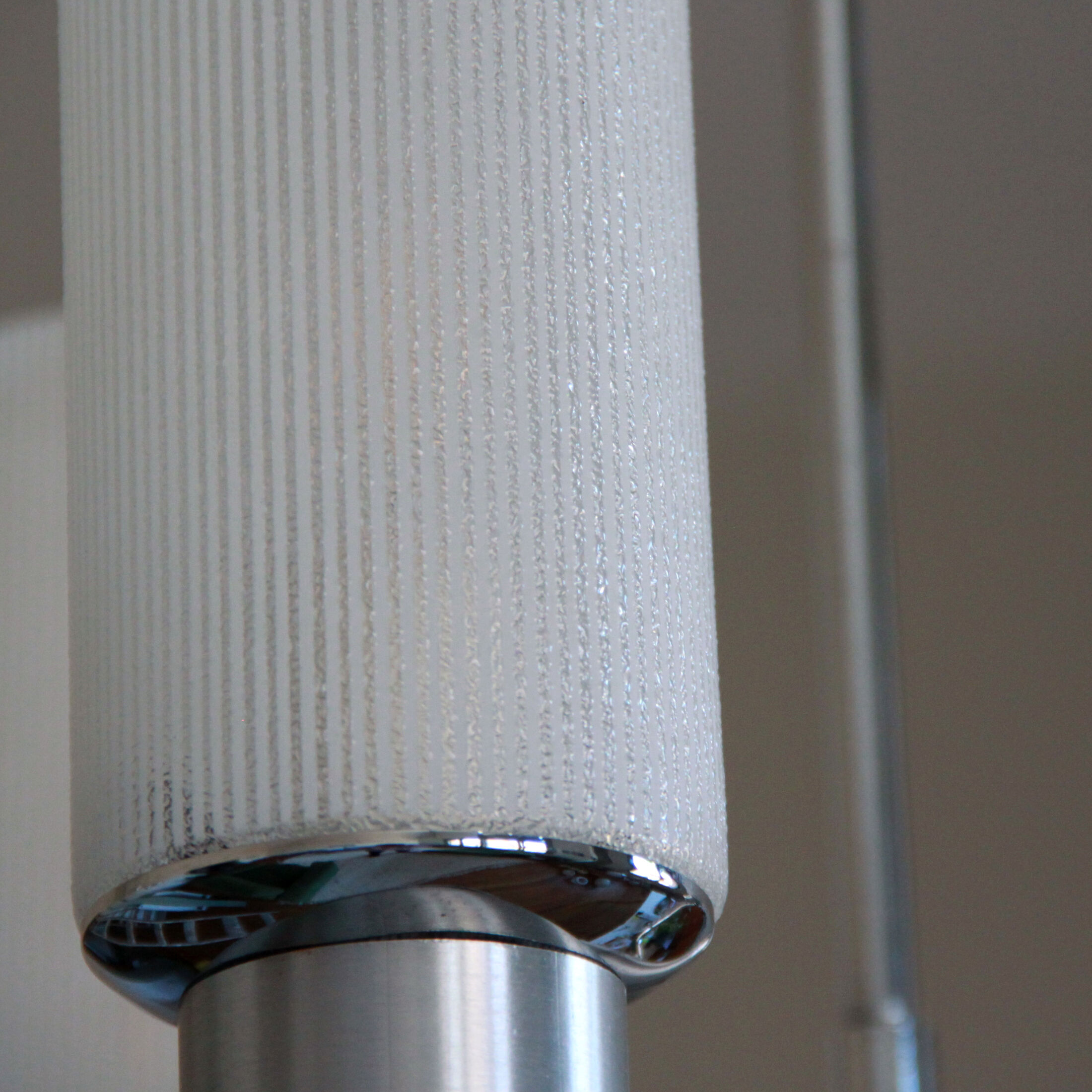 Chandelier in aluminum and chrome metal tulip white striated glass 1970 seventies