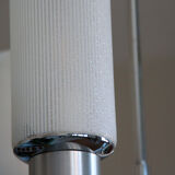 Chandelier in aluminum and chrome metal tulip white striated glass 1970 seventies