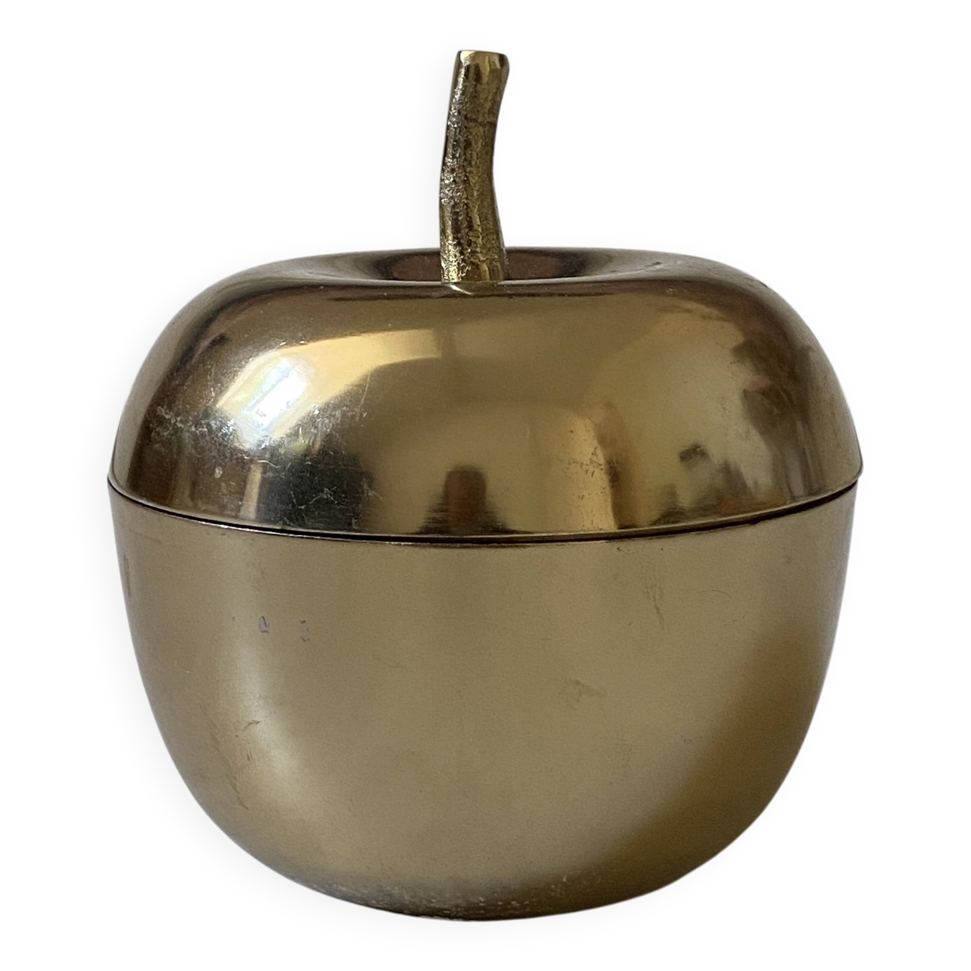 Vintage 1970s golden metal apple-shaped box