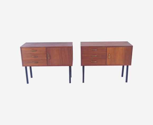 Vintage teak side cabinets on black metal feet