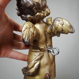 Small cherub, putto in old gilded bronze, 19th century decorative element