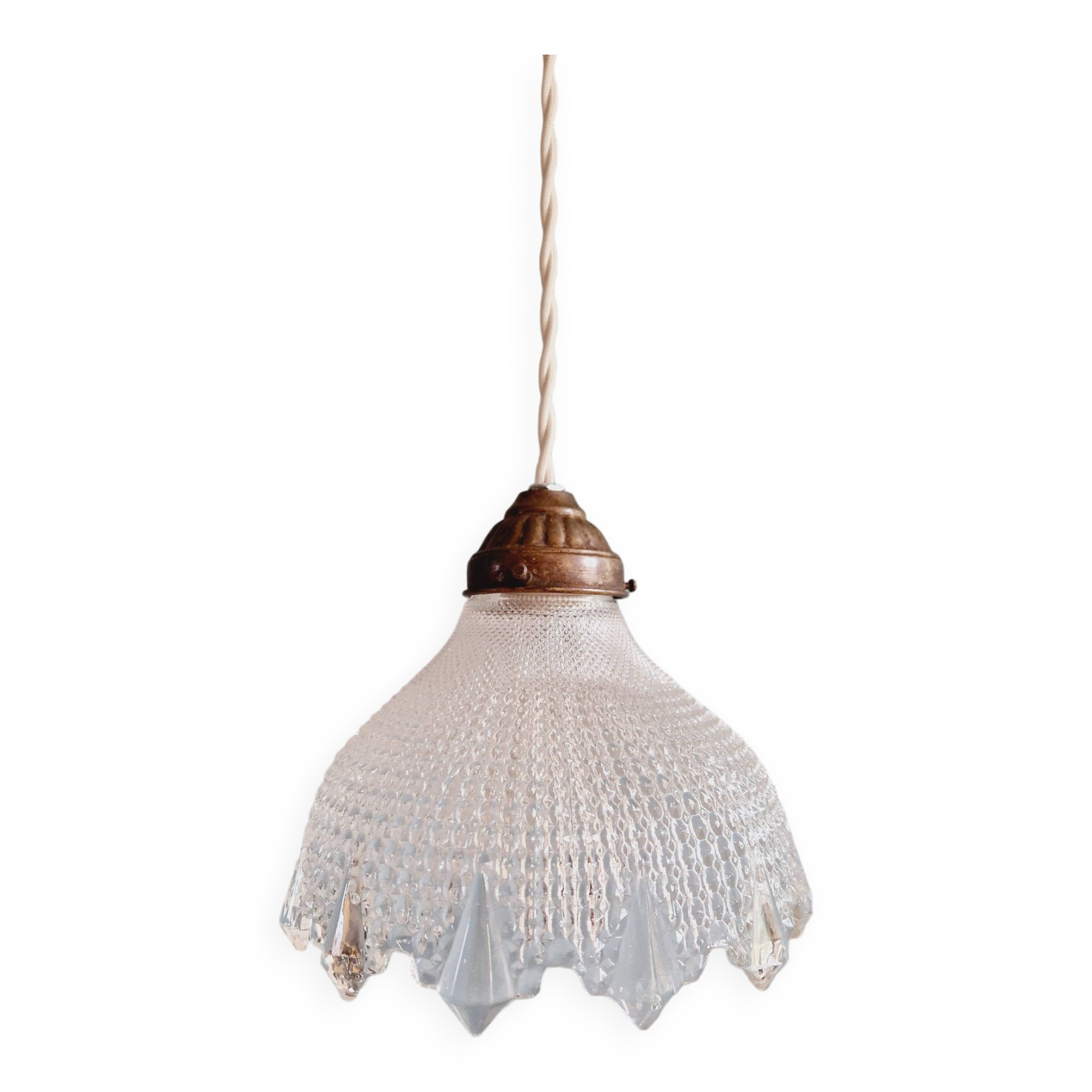 Art Deco scalloped clear glass pendant light, 1920s-30s
