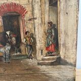 Oil on panel, "Farmyard with Horse"