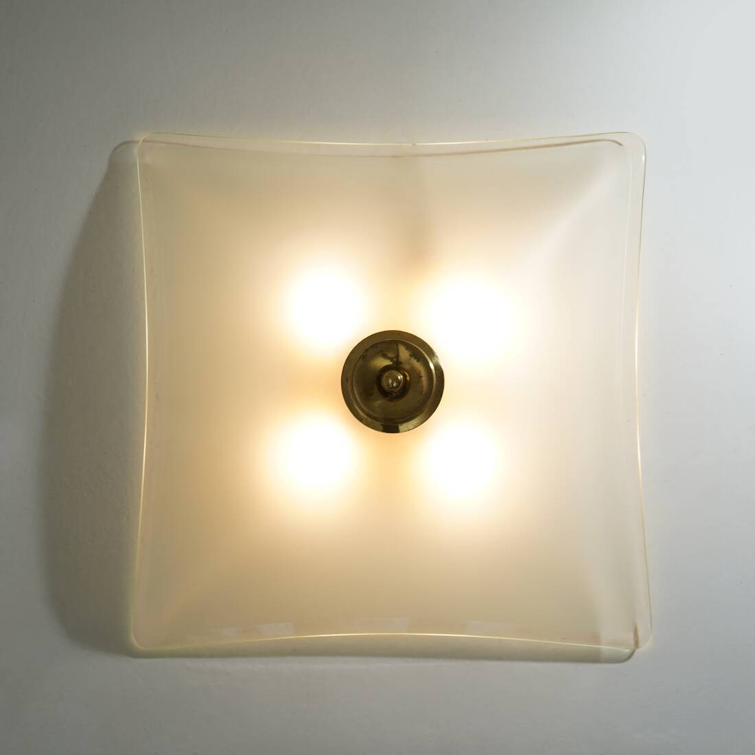 Ceiling lamp in satin glass and brass, 1970s