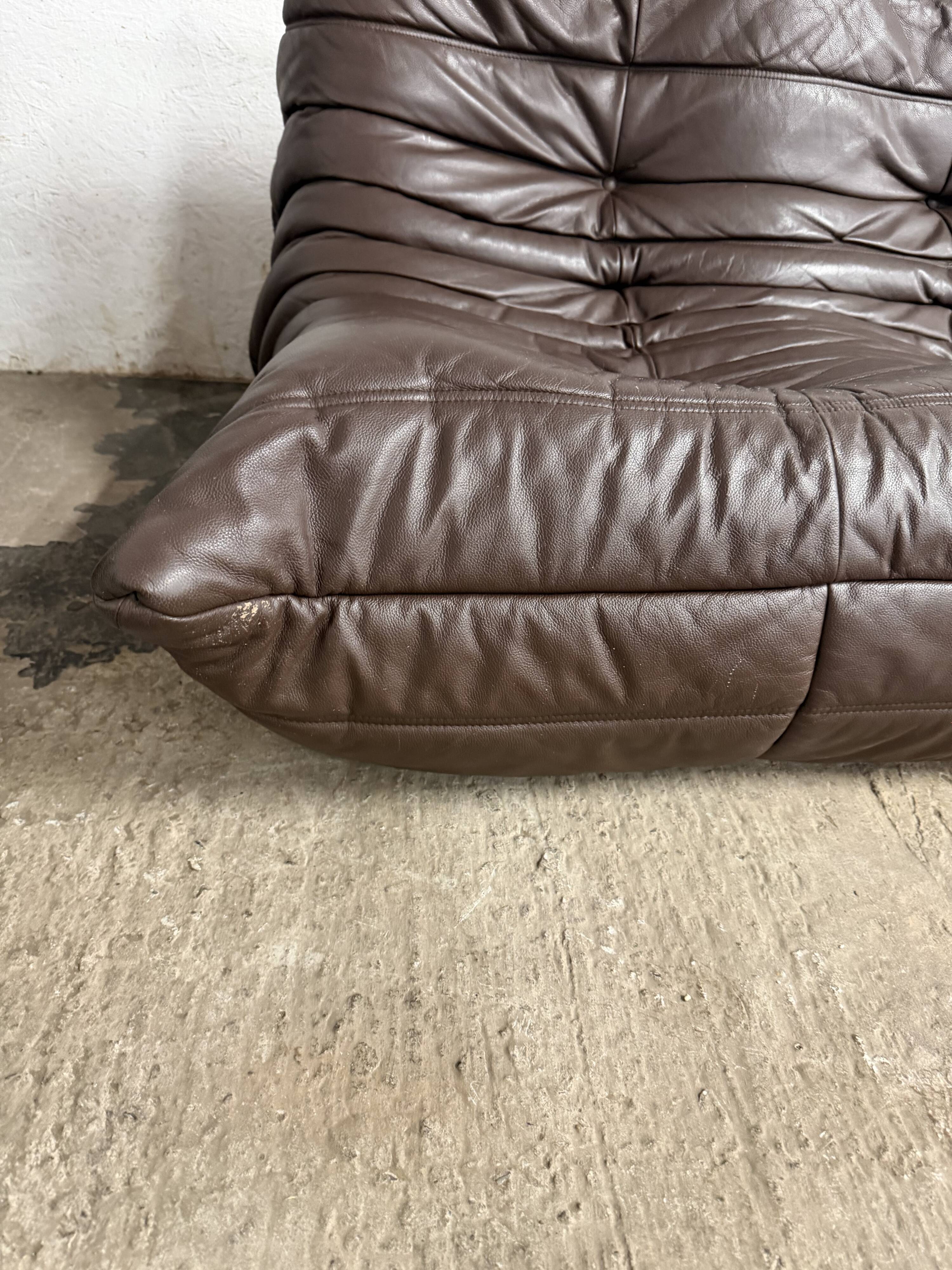 100% authentic Ligne Roset Togo 3-seater in chocolate brown original leather.