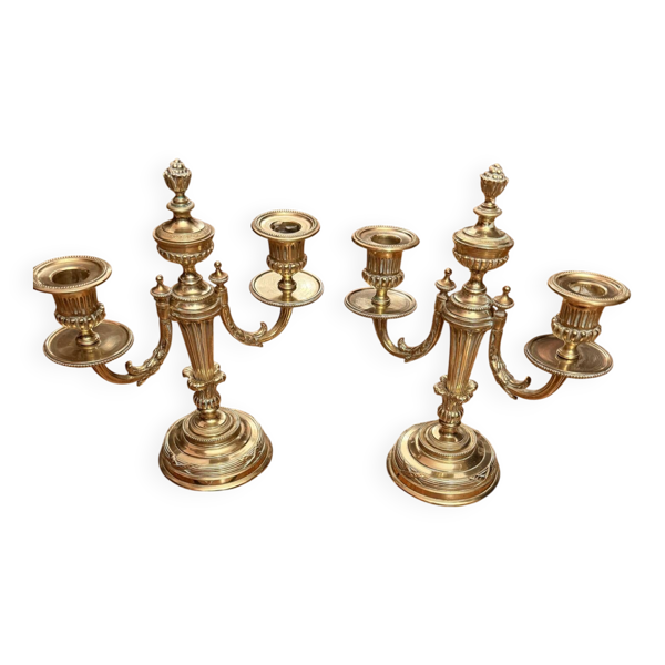 Paire de candélabres bronze doré style Louis XVI