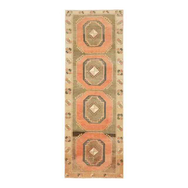 Vintage Turkish Oushak Handmade Wool Cotton Orange Runner 101x295