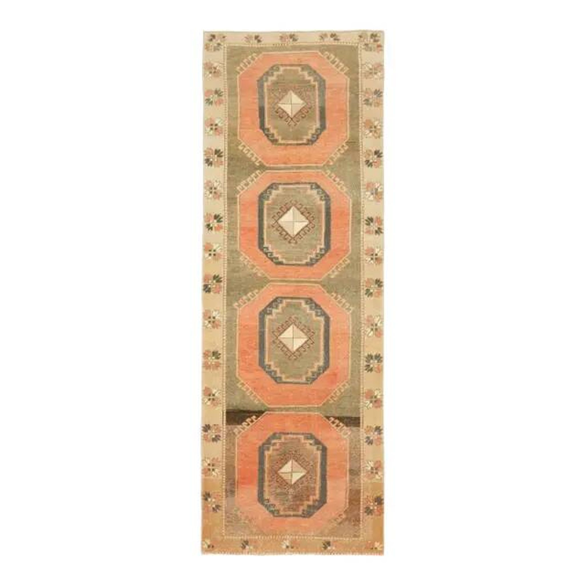 Couloir vintage turc Oushak fait main en laine et coton orange 101x295