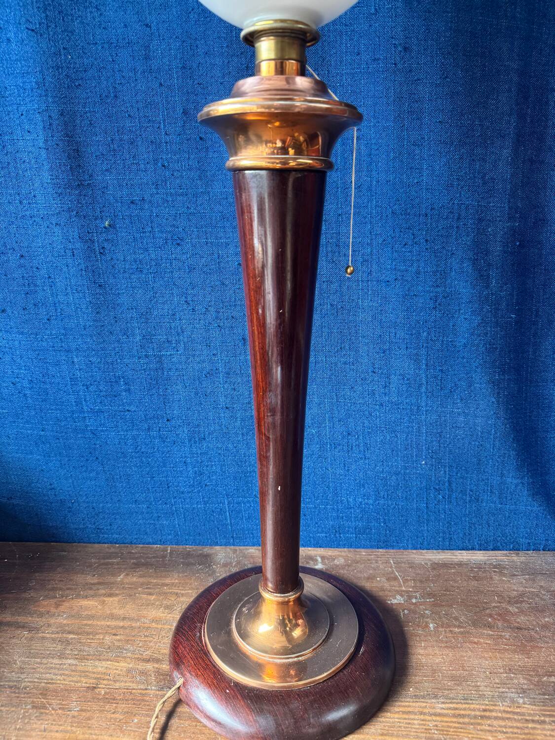 Mazda lamp – mahogany, copper and opaline – 1930s