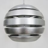 Grande suspension vintage Mercure par Eglo en aluminium brossé et opaline