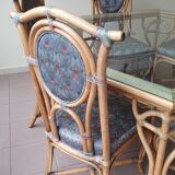 Table in rattan and hexagonal glass and 6 chairs