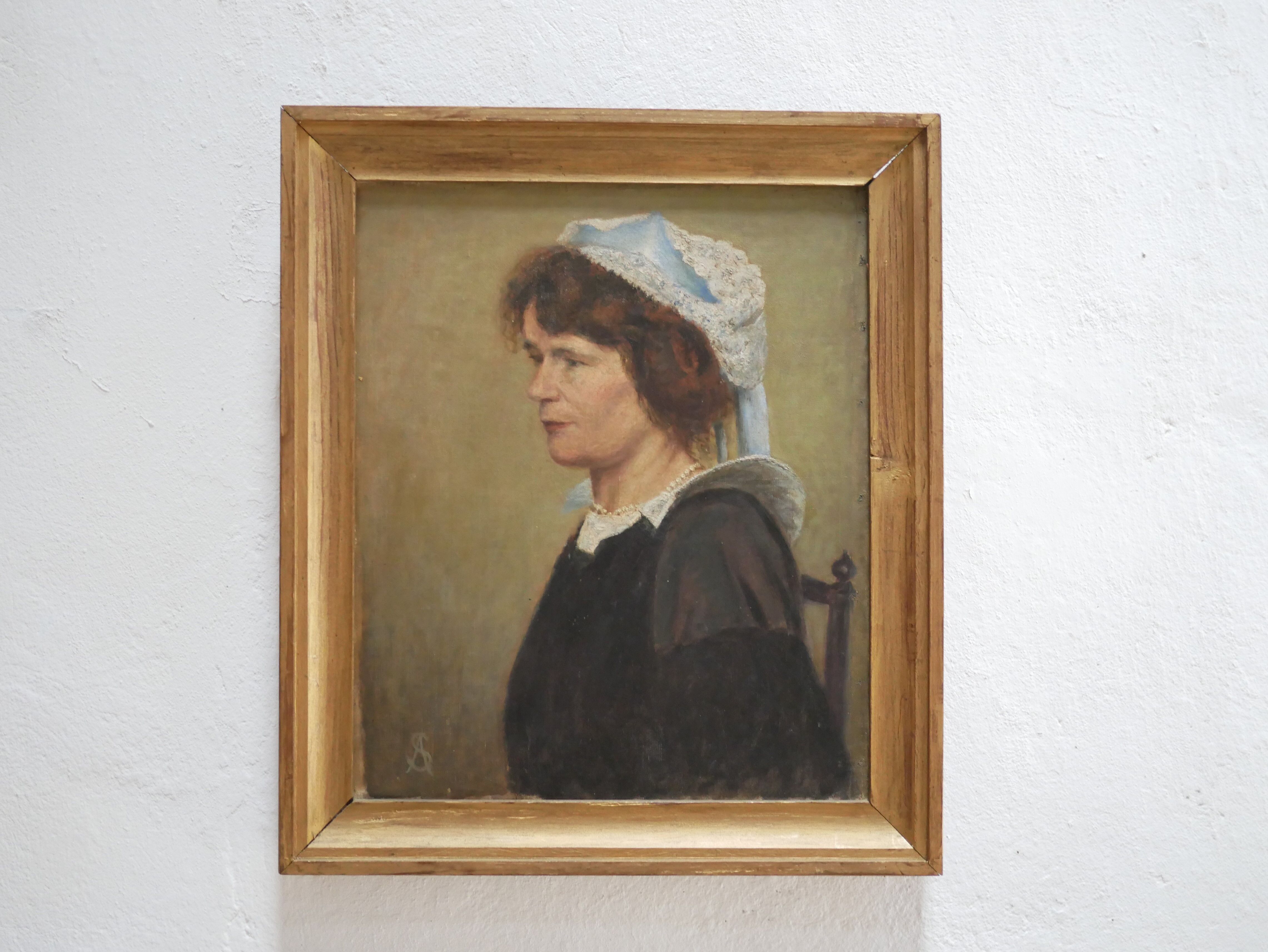 Portrait painting, painting on old canvas