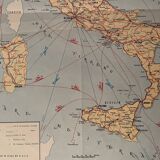 Old poster map of Italy and major twentieth-century transport routes