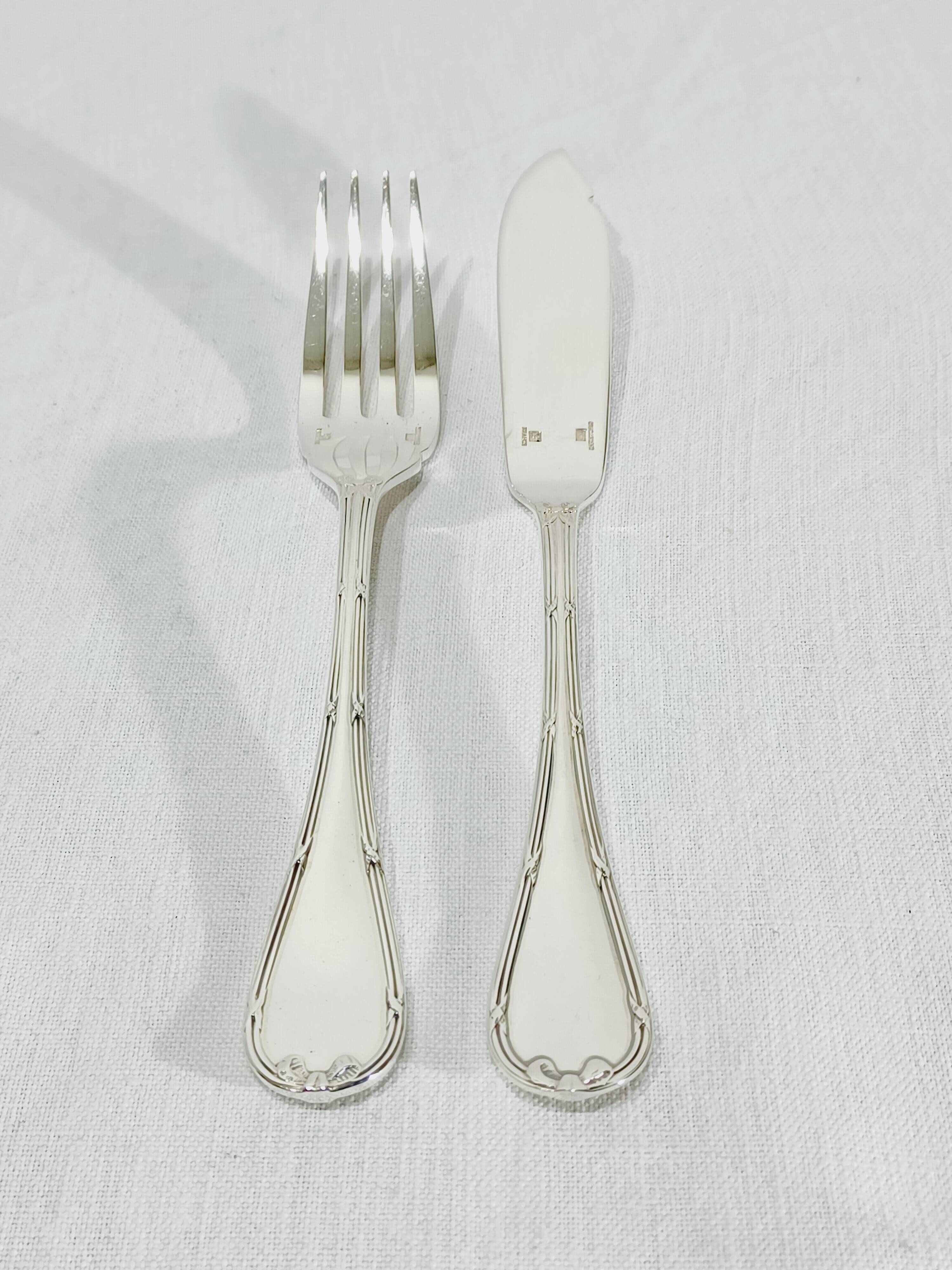 Christofle - 12 Silver-plated Fish Cutlery Sets, Ruban model