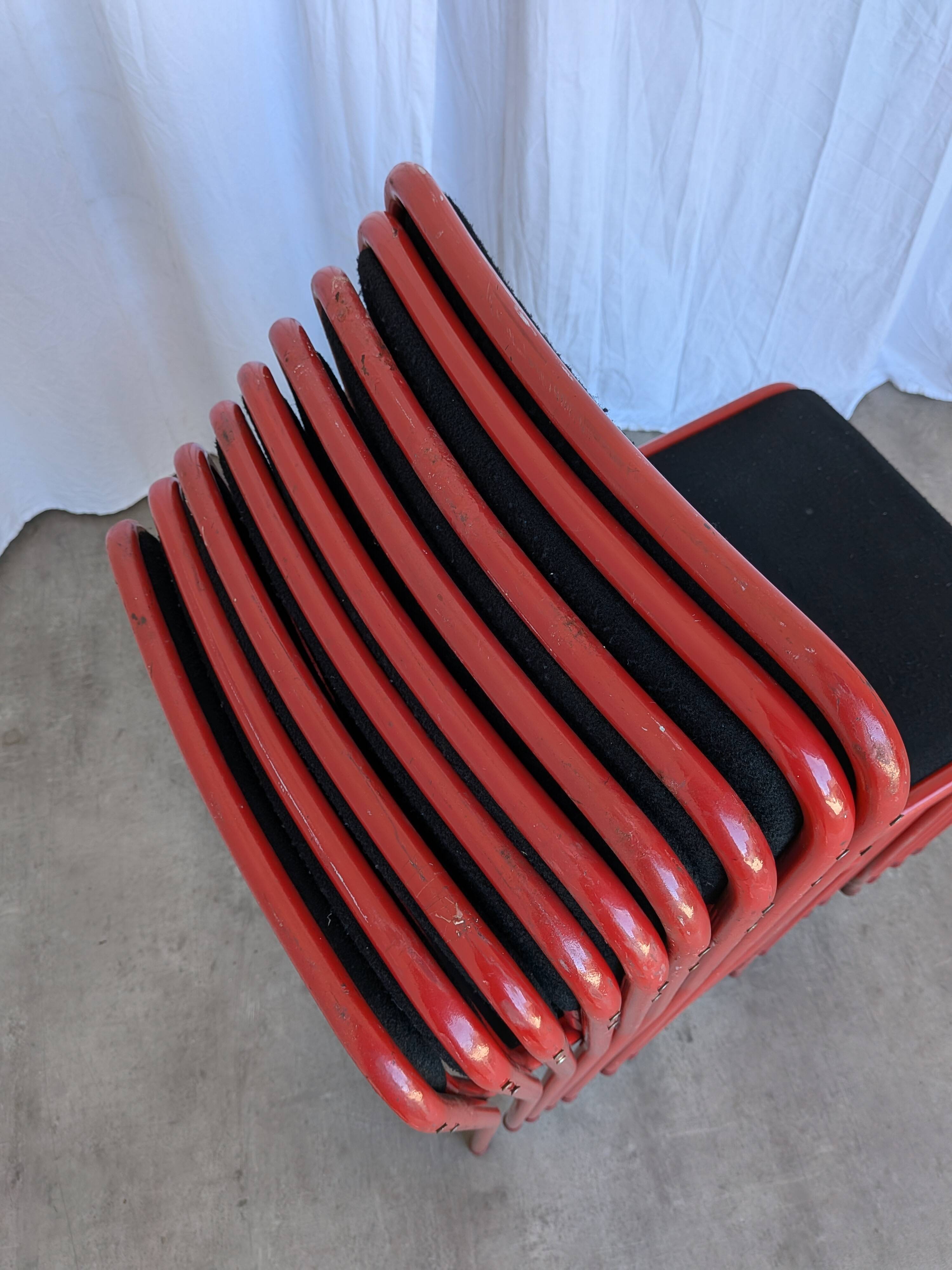 Space Age Stackable Dining Chair / 1970s Red & Black Metal Chair (9 in stoc