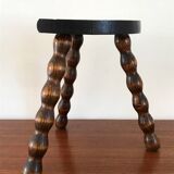 Vintage solid wood tripod stool from the 70s