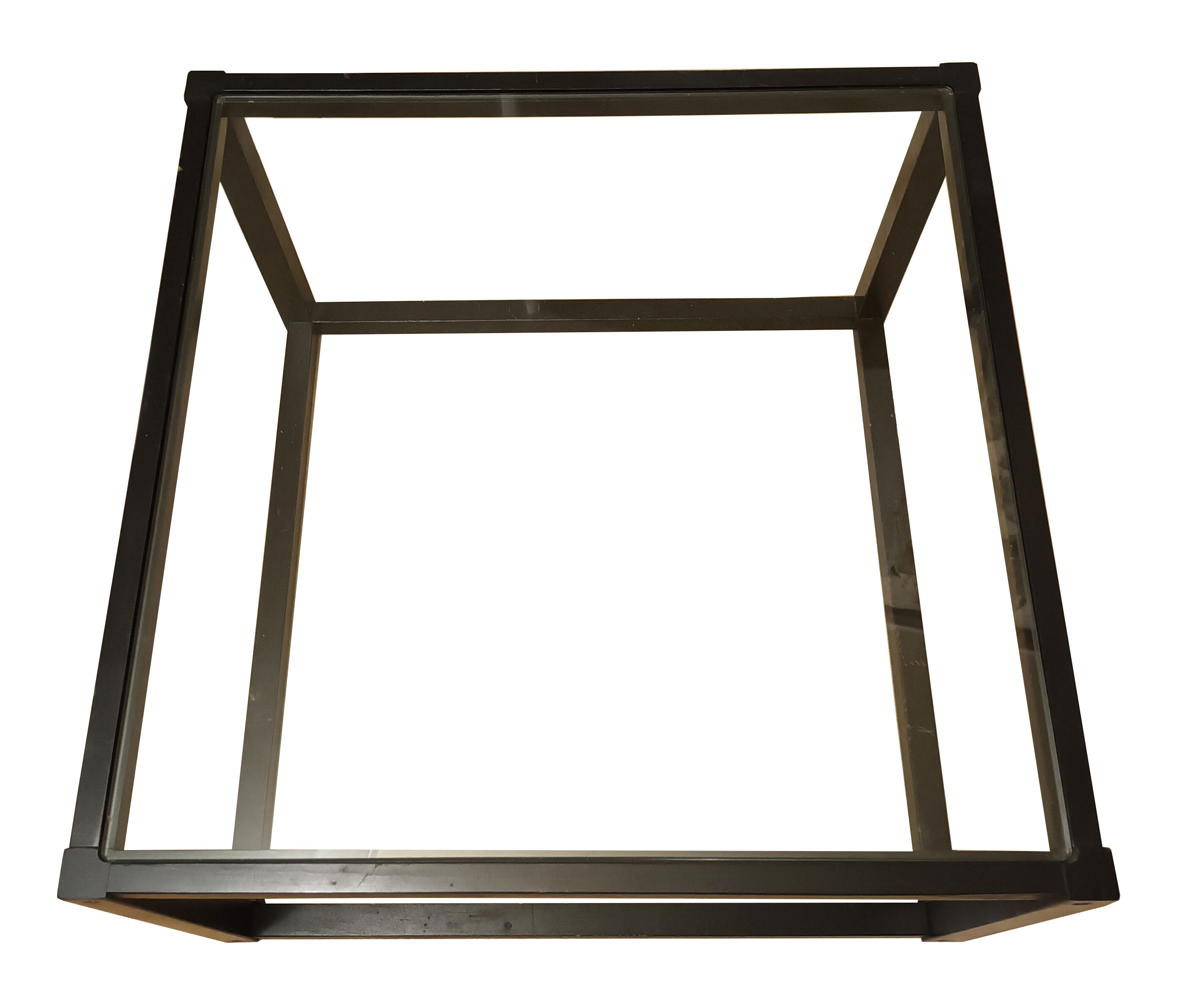 Table basse carrée ou bout de canapé verre et bois noir