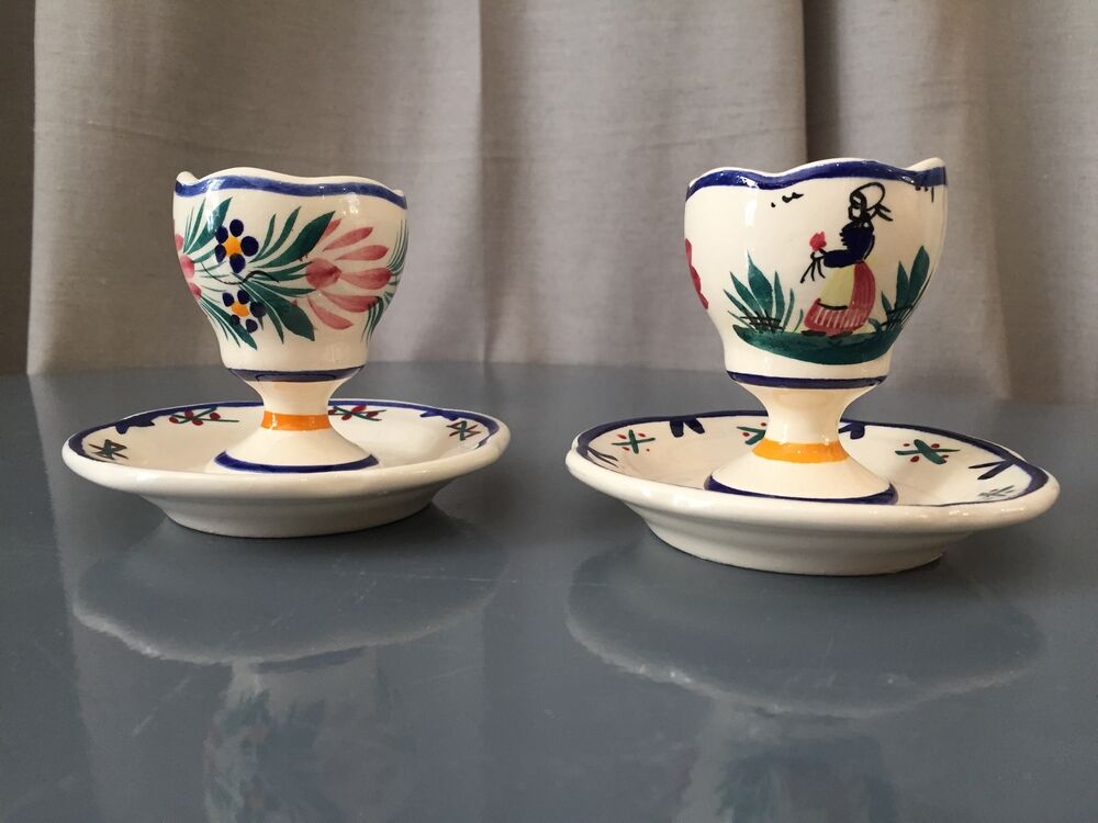 Duo of hb quimper breton coquetiers and flowers