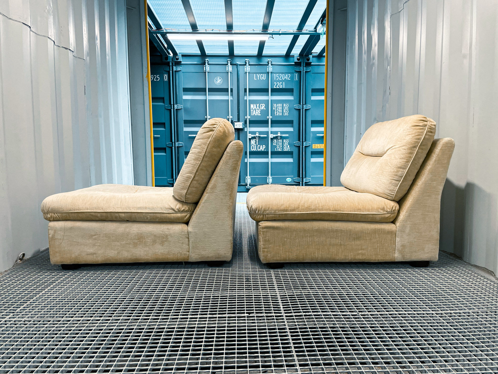 Pair of vintage beige velvet chairs