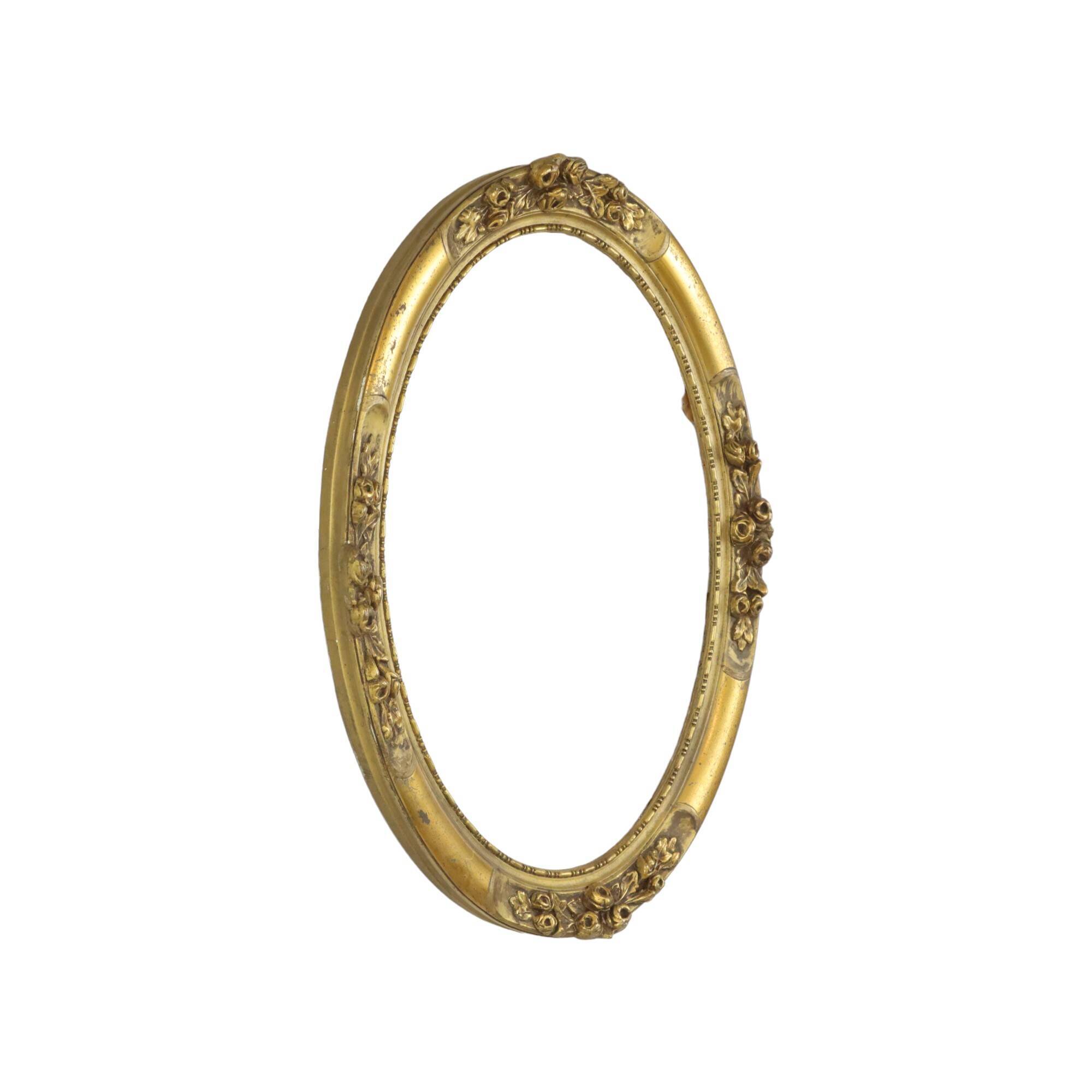 Oval Golden Wooden Frame Classic Roses Baroque Style France 59x49cm