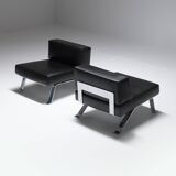 Black leather Ombra 512 lounge chairs by Charlotte Perriand for Cassina Italy