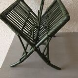 Porte revues vintage en rotin vert camouflage