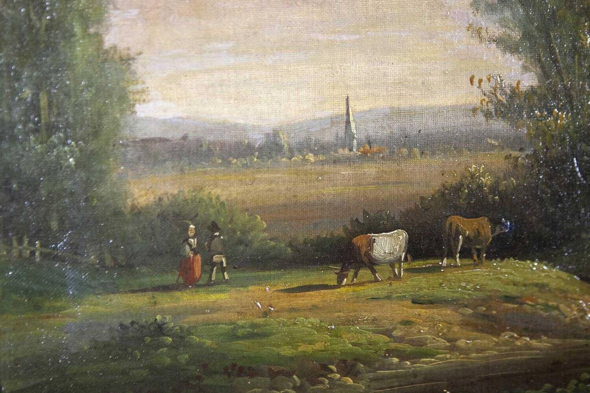 Village, 19ème siècle, huile sur toile, encadré