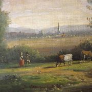Village, 19ème siècle, huile sur toile, encadré