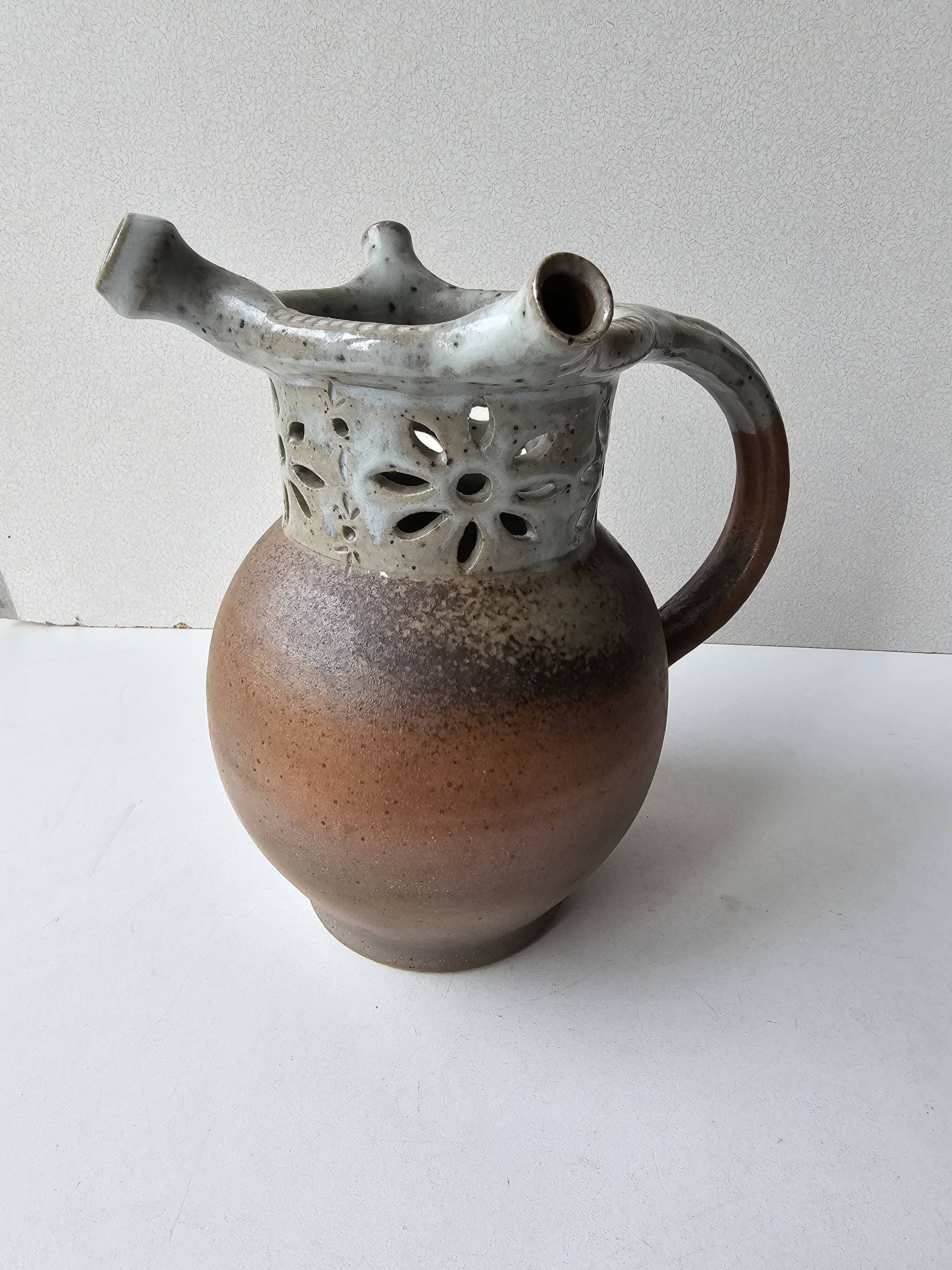 Unusual ceramic vase, Puisaye type, signed (signature to be identified)