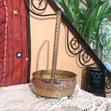 Basket planter with handle, gilded embossed copper mid 20th century